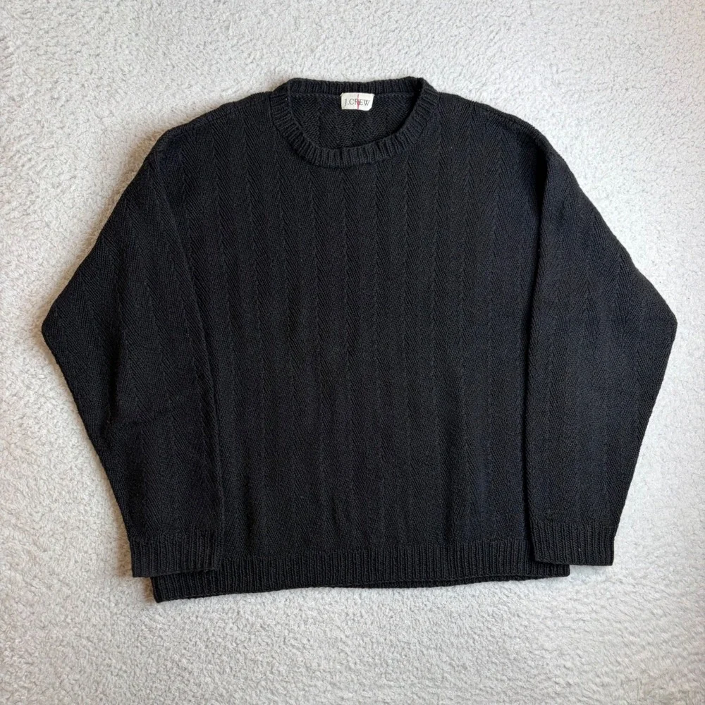 Vintage J. Crew oarsmen Mens Black Chevron Knit Crewneck Sweater Relaxed Fit L